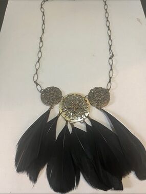 Black Feather Medallion Statement Necklace